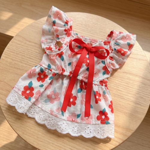 Snoopaw floral dog dress - dog, red