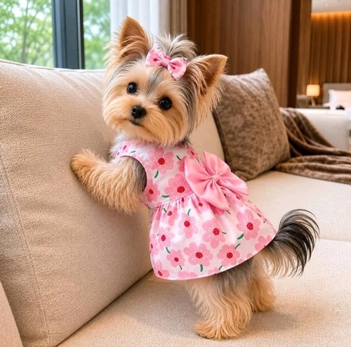Cute small dog dress with - dress, pink