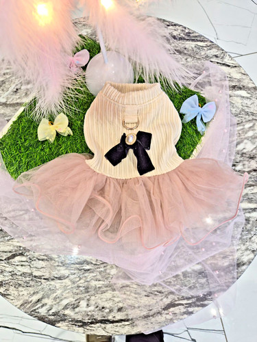 Cute dog dress beige ribbed - dress,